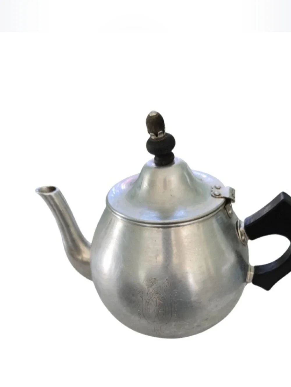 Vintage Comet Aluminum Teapot Wood / Bakelite Handle Art Deco Mid Century USA